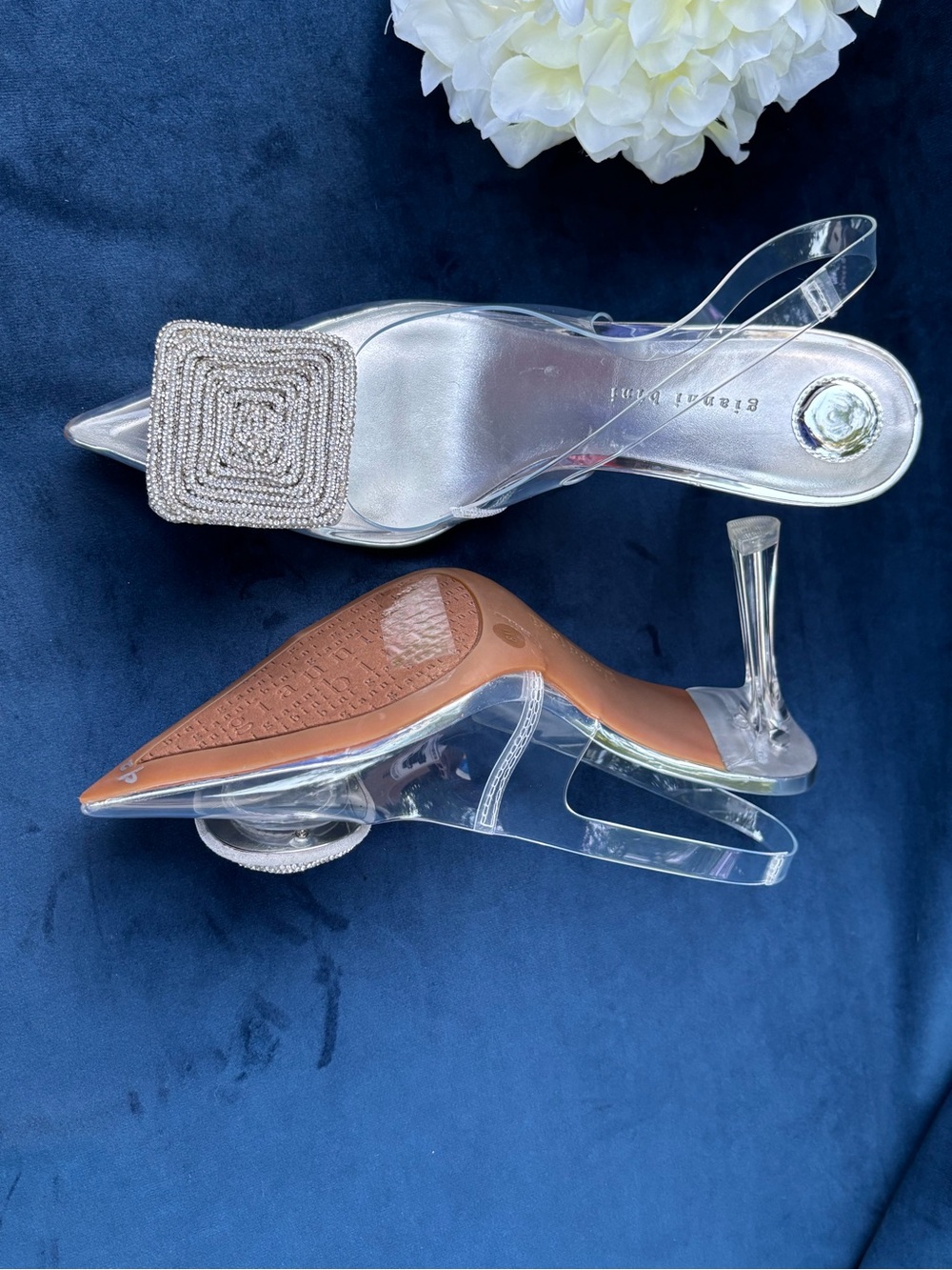 Crystal-Embellished Silver Slingback Heels - Women's size 8 - Picture 12 of 15